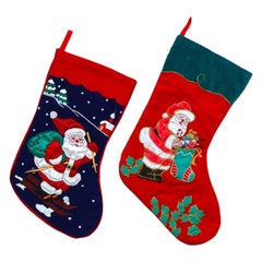 Bas de Noël traditionnels brodés "Père Noël" - Lot de 2