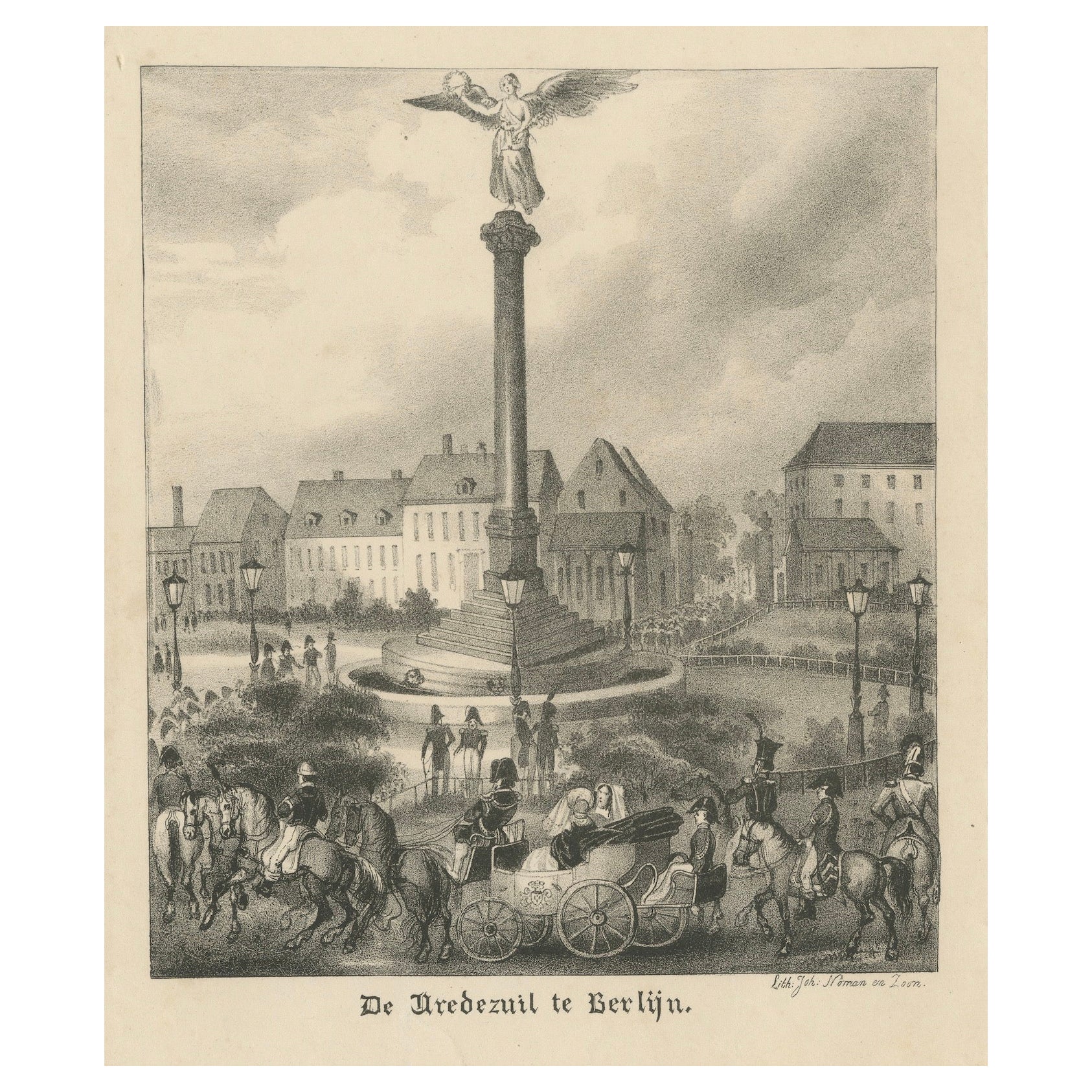 Lithograph of the Peace Column in Berlin (Belle-Alliance-Platz), ca. 1860 For Sale