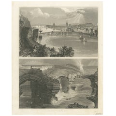 Engraving of Waterford City and Natural Bridge near Kilkee, Ireland, 1851