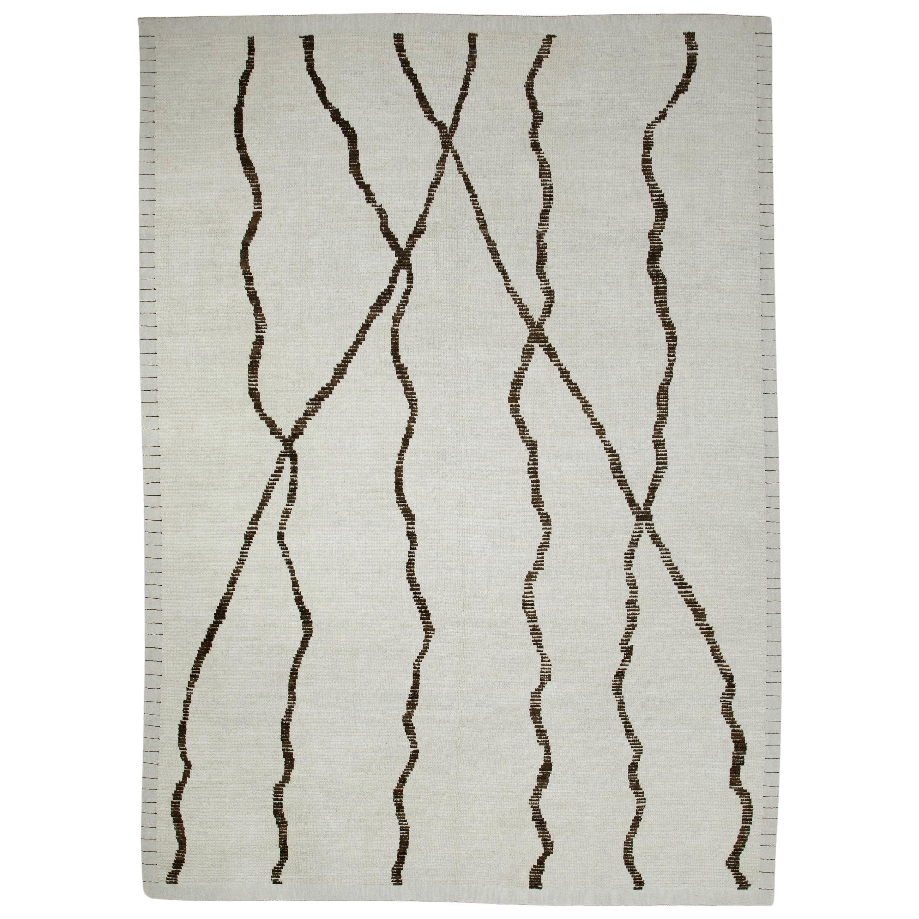 Türkischer Tulu Teppich Handgefertigt Beige & Braun Geometrisches Design Teppich 8'2" x 10'7"