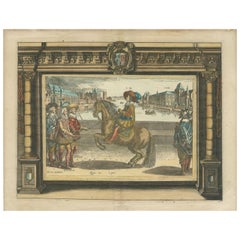 Incisione colorata a mano di Luigi XIII dal Manuale equestre di Pluvinel, 1625 ca.