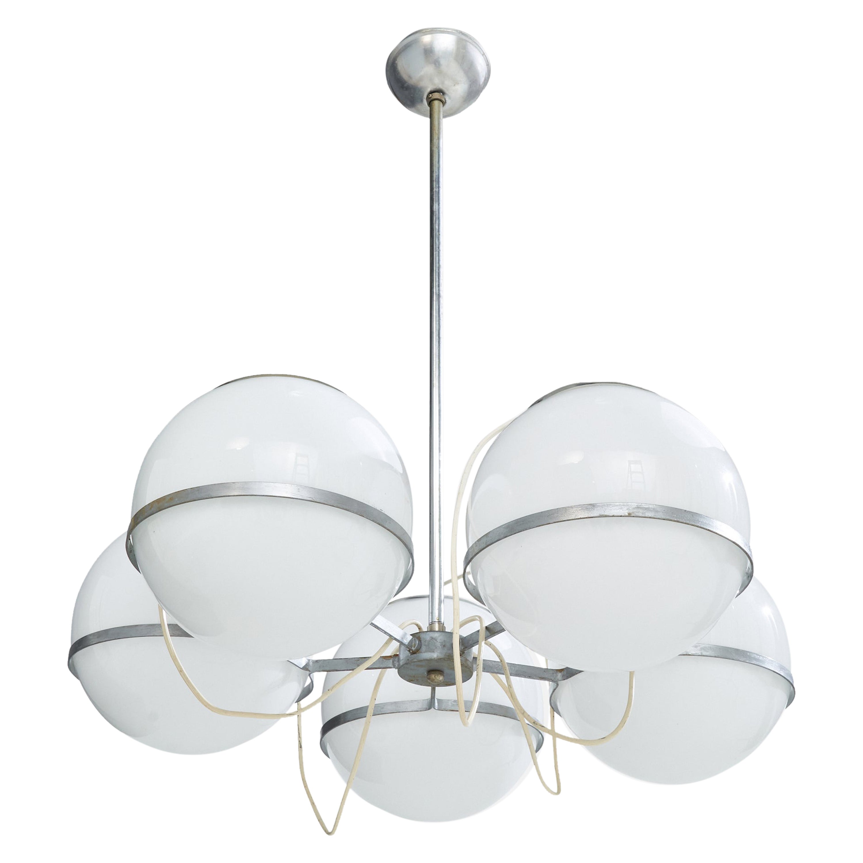 Italian Designer, Chandelier, Metal, Glass, Italy, 1960s For Sale