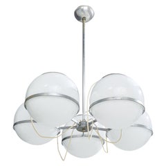 Italienischer Designer, Kronleuchter, Metall, Glas, Italien, 1960er Jahre