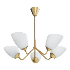 ASEA, Chandelier, Brass, Glass, Sweden, 1950s