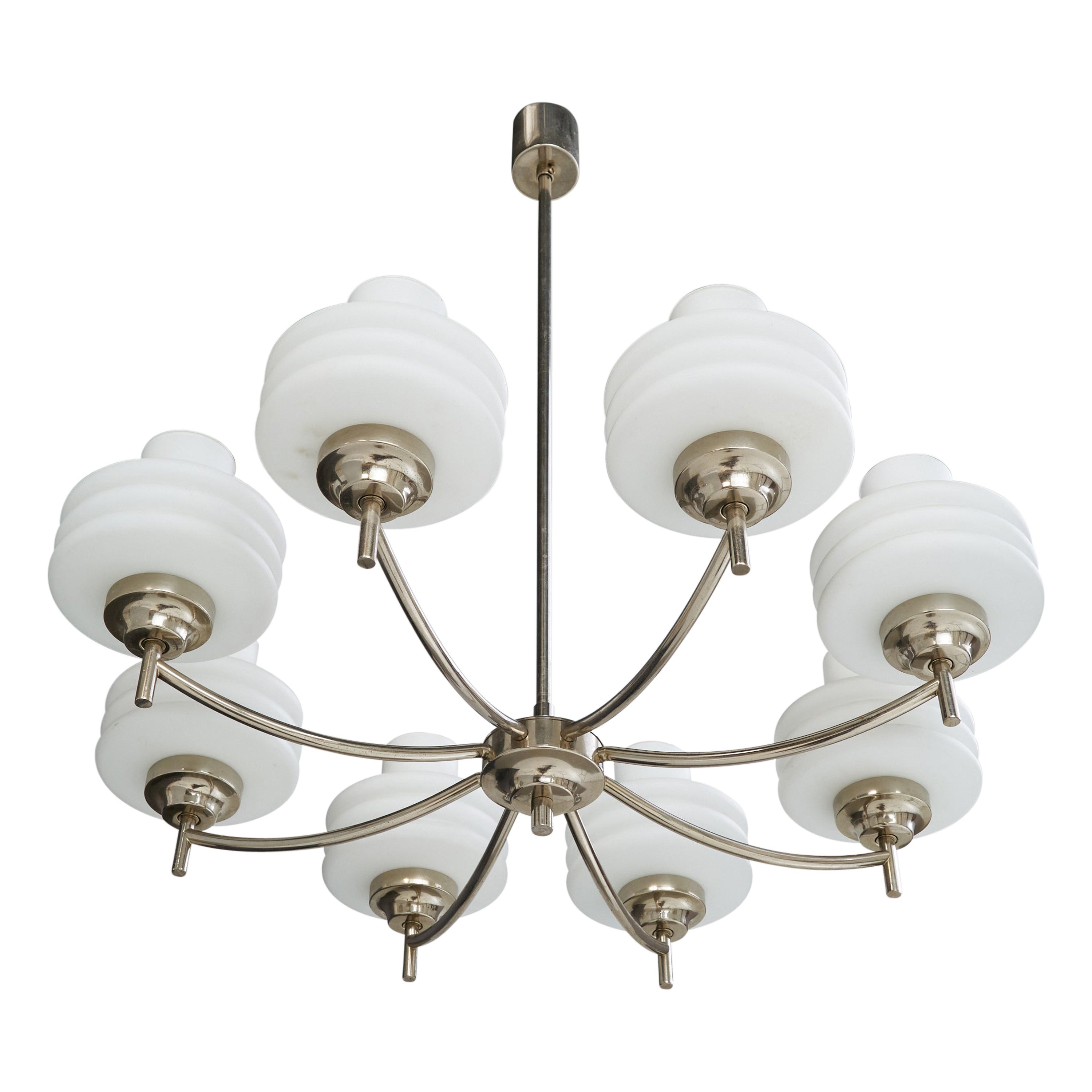 Italian Designer, Chandelier, Chrome, Glass, Italy, 1940s For Sale