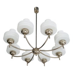 Italian Designer, Chandelier, Chrome, Glass, Italy, 1940s