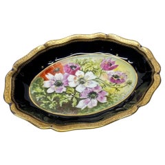 Hand-Painted Limoges Porcelain Dish by Marcel Chaufriasse, Cobalt & Gold