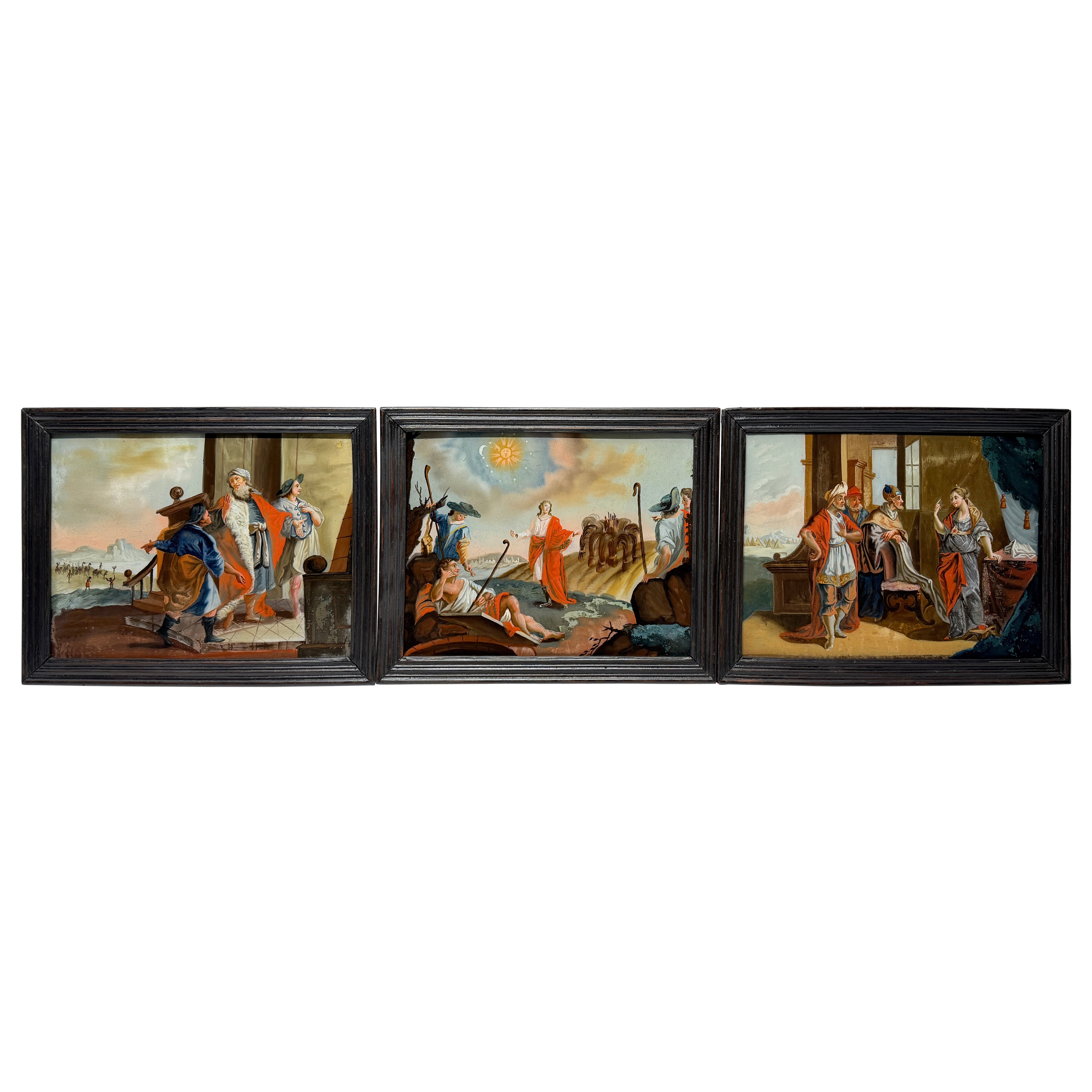 Set of 3, 19th Century Allegorical Reverse Glass Paintings