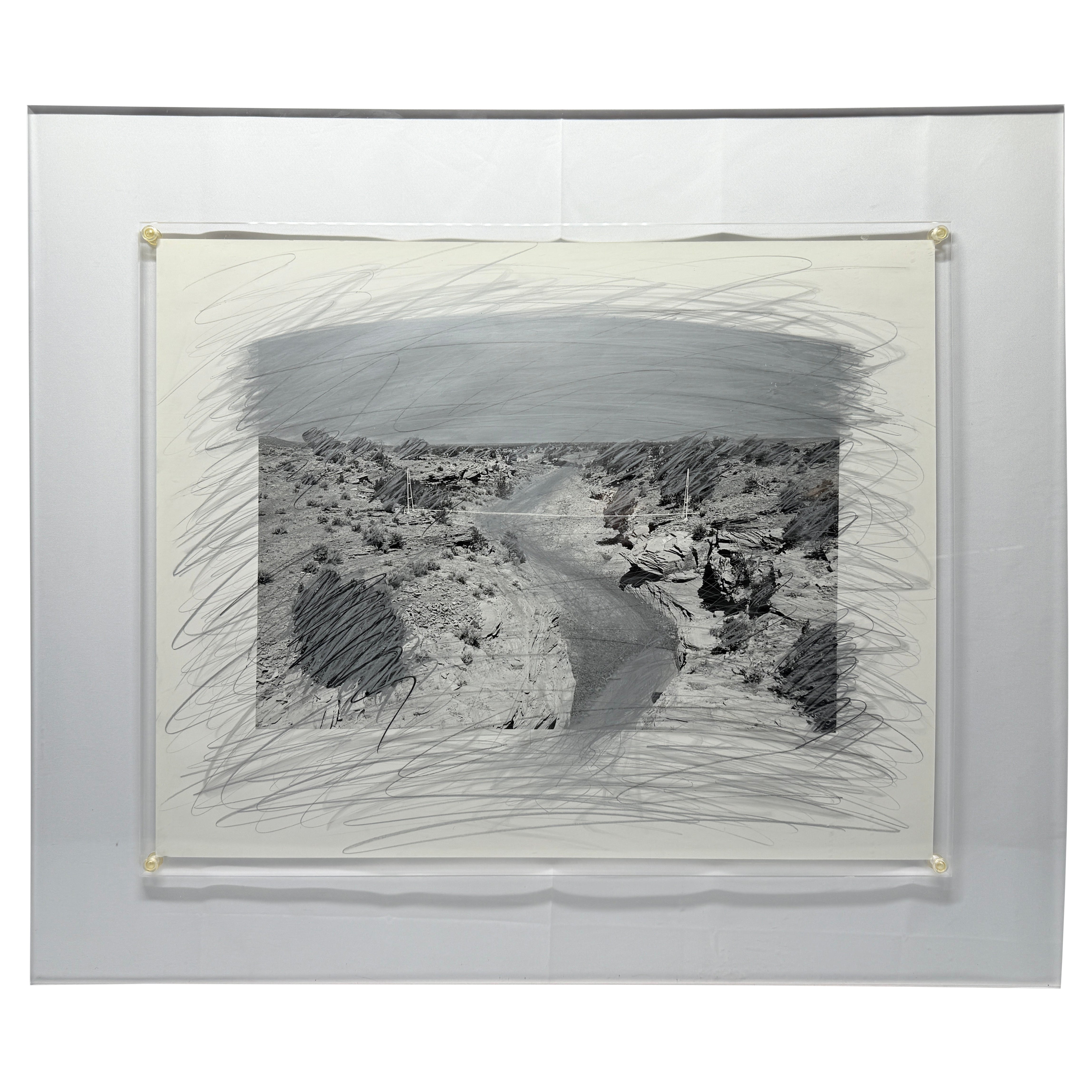 Rick Dingus "Navajo Pipeline" Graphite on Photograph C. 1980 Signed