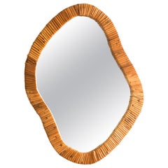 Asymmetrical Mirror, Features Organic Rattan Cane Frame Mirror