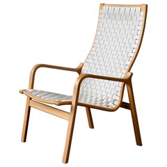 Chaise longue scandinave en bois courbé tressé