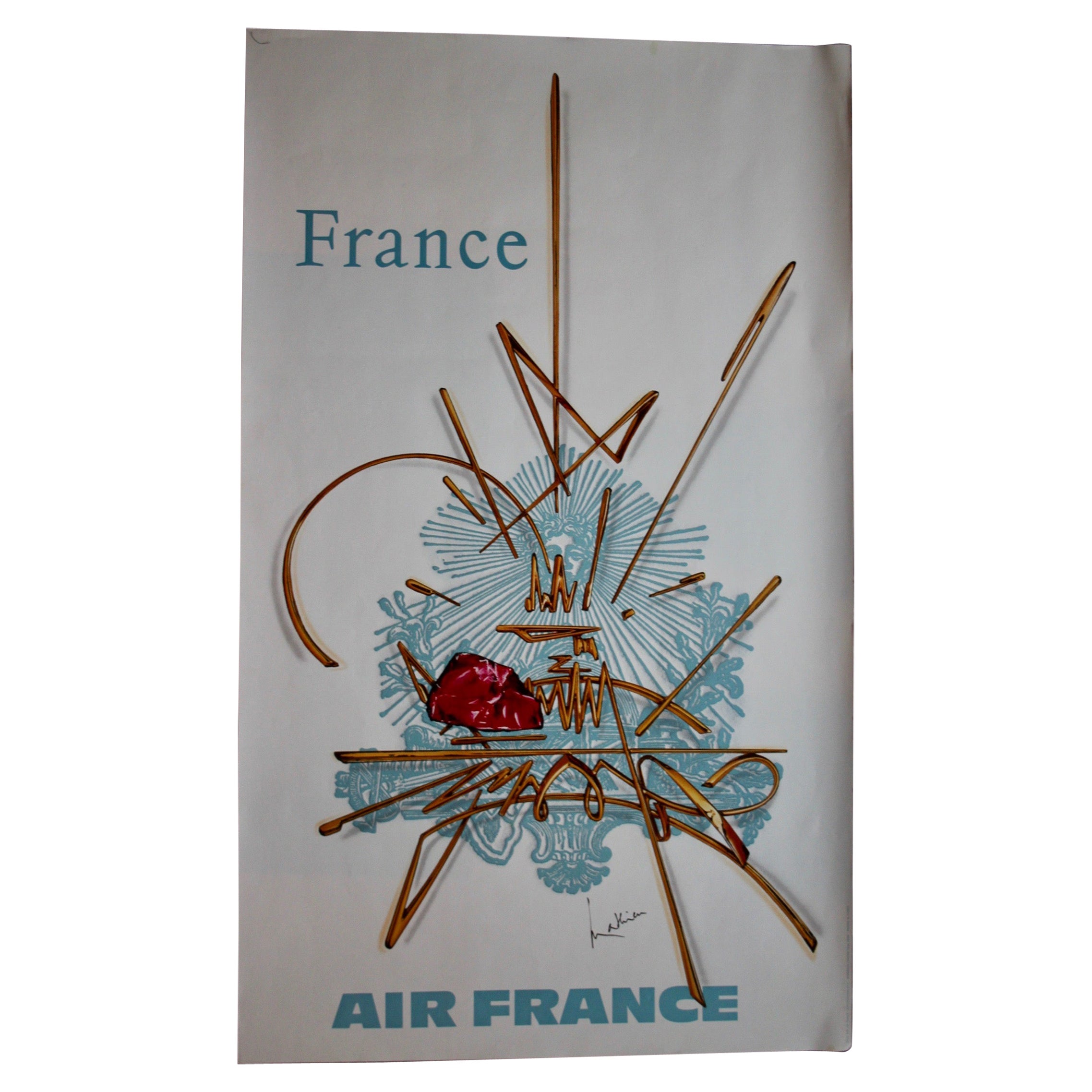Georges Mathieu, Original Vintage Airline Poster, Air France Tour Eiffel, 1967