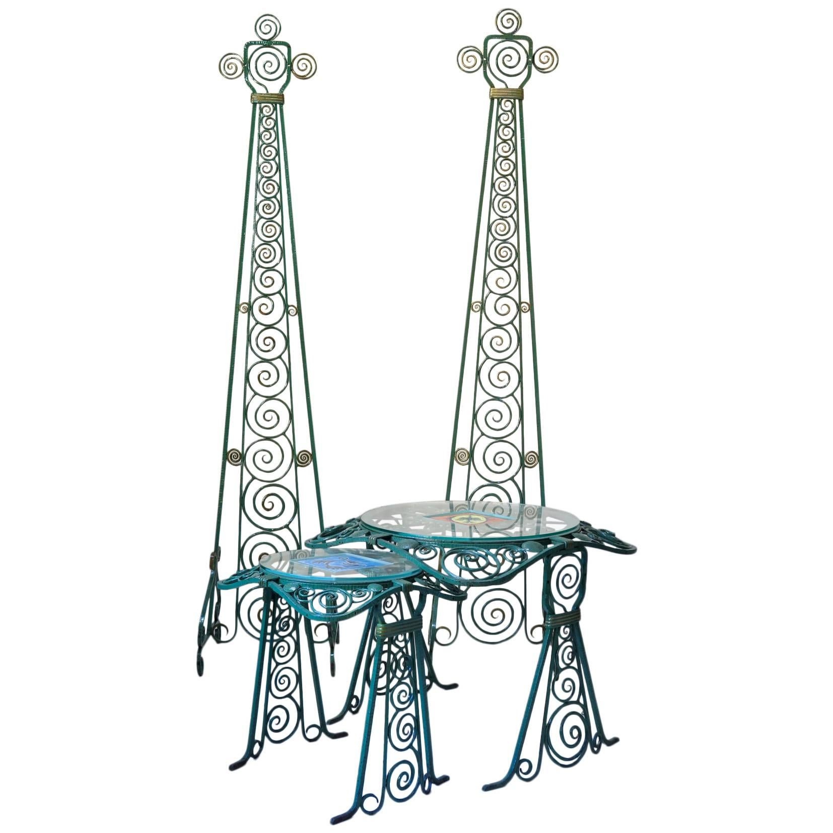 One-of-a-Kind Iron Set, Two Tables and Two Columns, France, circa 1950s