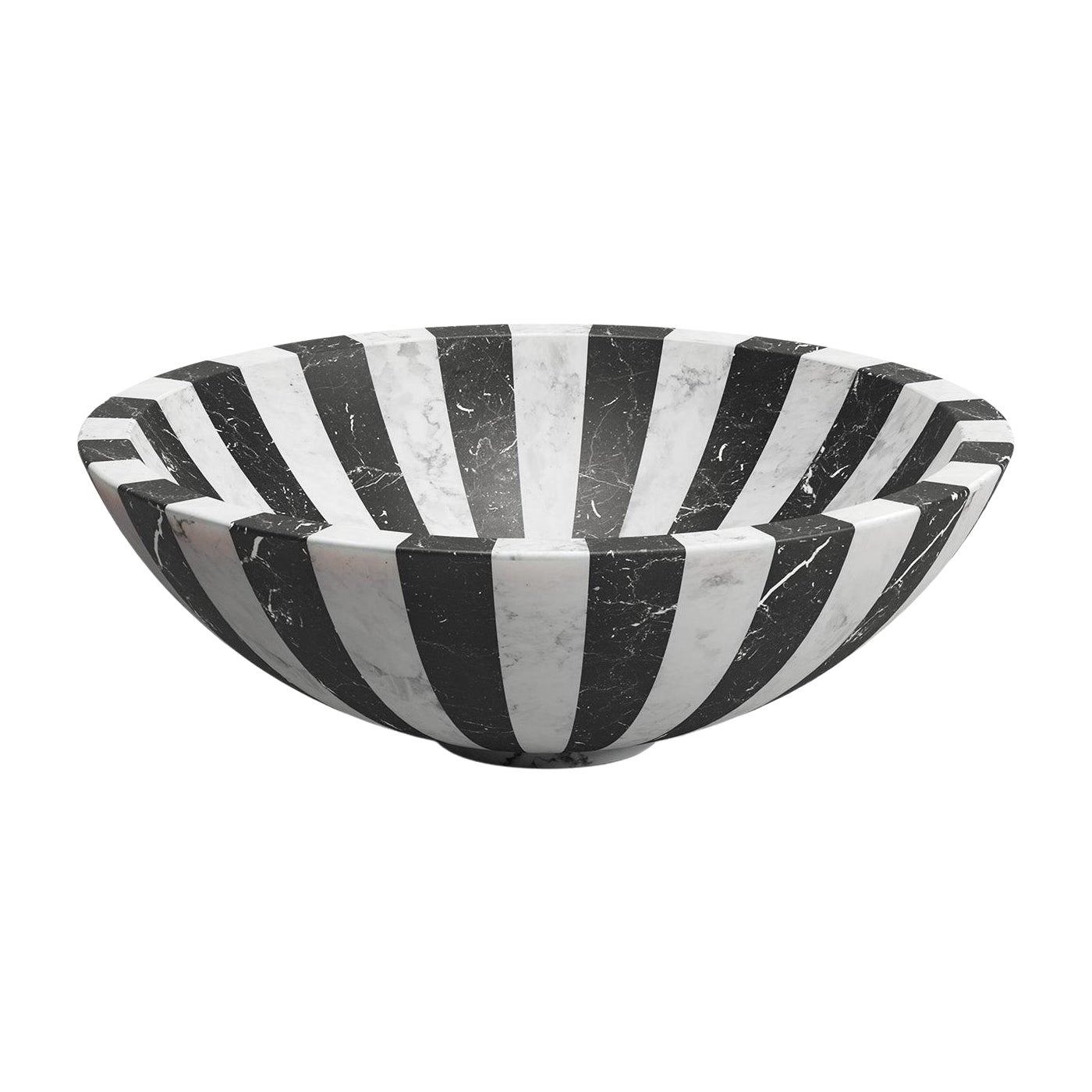 New Modern Bowl in White and Black Marble, rotating, Designer Jacopo Simonetti