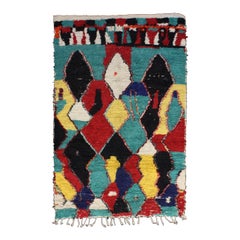 Tappeto Berbero Vintage Marocco Manuratto in Lana e Cotone Multicolori Naturale