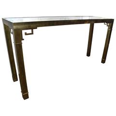 Mastercraft Brass and Glass Console Table with Greek Key Detail