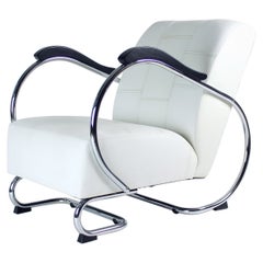 Sillón de cromo y cuero de los años 30 Por Hynek Gottwald, Checoslovaquia