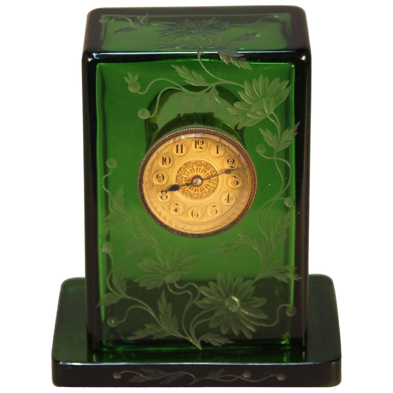 Antique Wheel Carved Glass Clock For Sale at 1stDibs