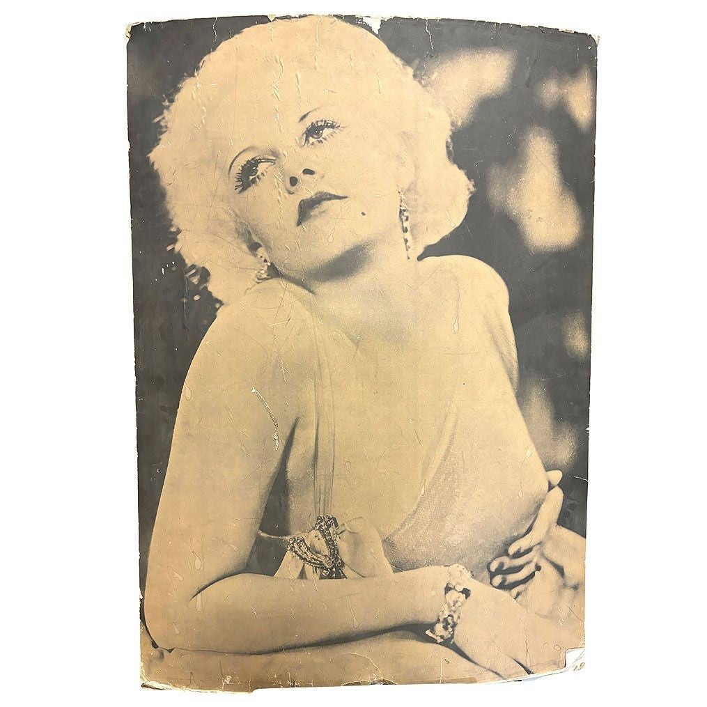 40" Tall Sepia Hollywood Starlett Photograph Jean Harlow Mounted to Pressboard For Sale