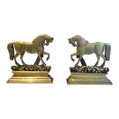 Pair of Bronze Horses Andirons. French Work.