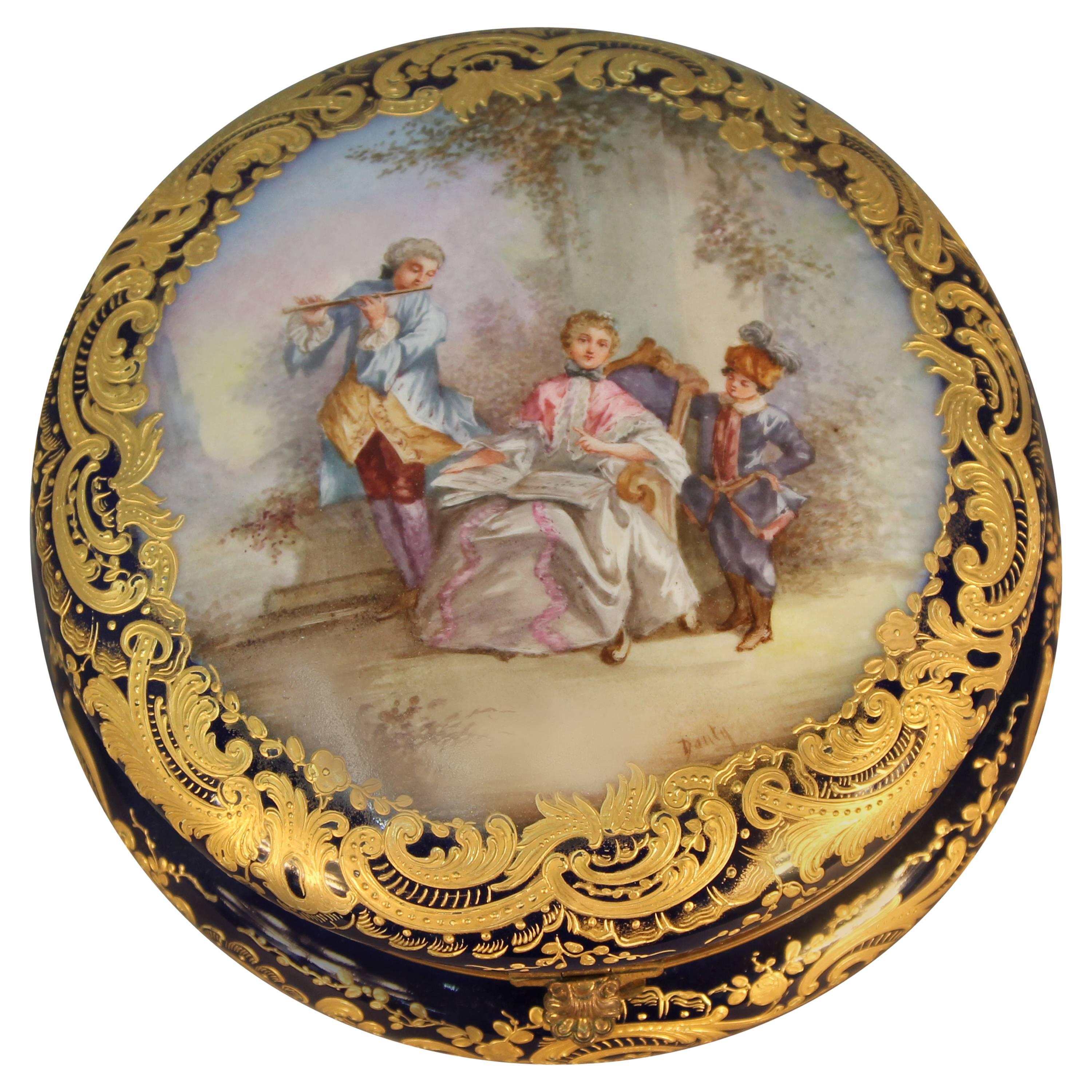Antique Round Sevres Jewel Box For Sale