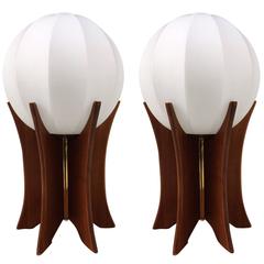 Pair of Mid-Century Modern Sculptural Walnut Globe Lamps 1