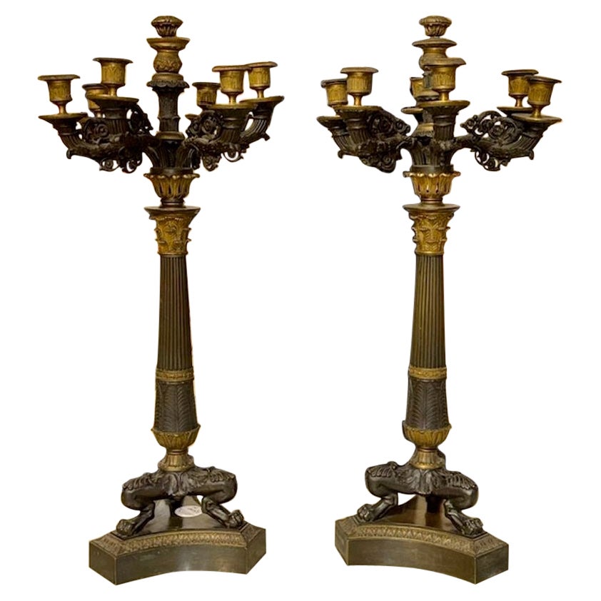Coppia di candelabri in stile impero francese del XIX secolo con 7 luci