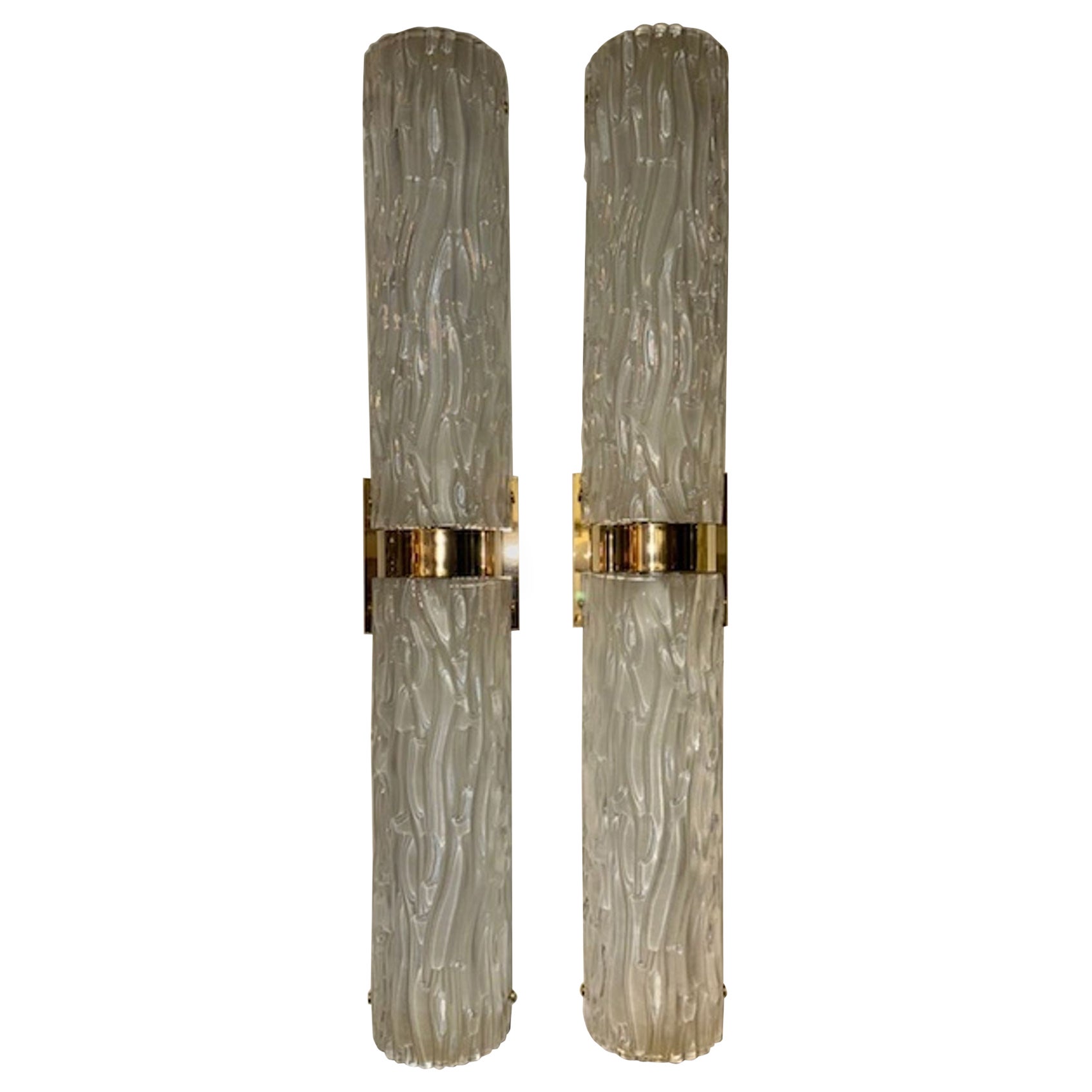 Pair of Modern Murano Glass and Brass Barrel Sconces