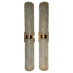 Pair of Modern Murano Glass and Brass Barrel Sconces