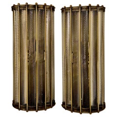 Modern Pair of Twisted Murano Glass Sconces with Brass Details