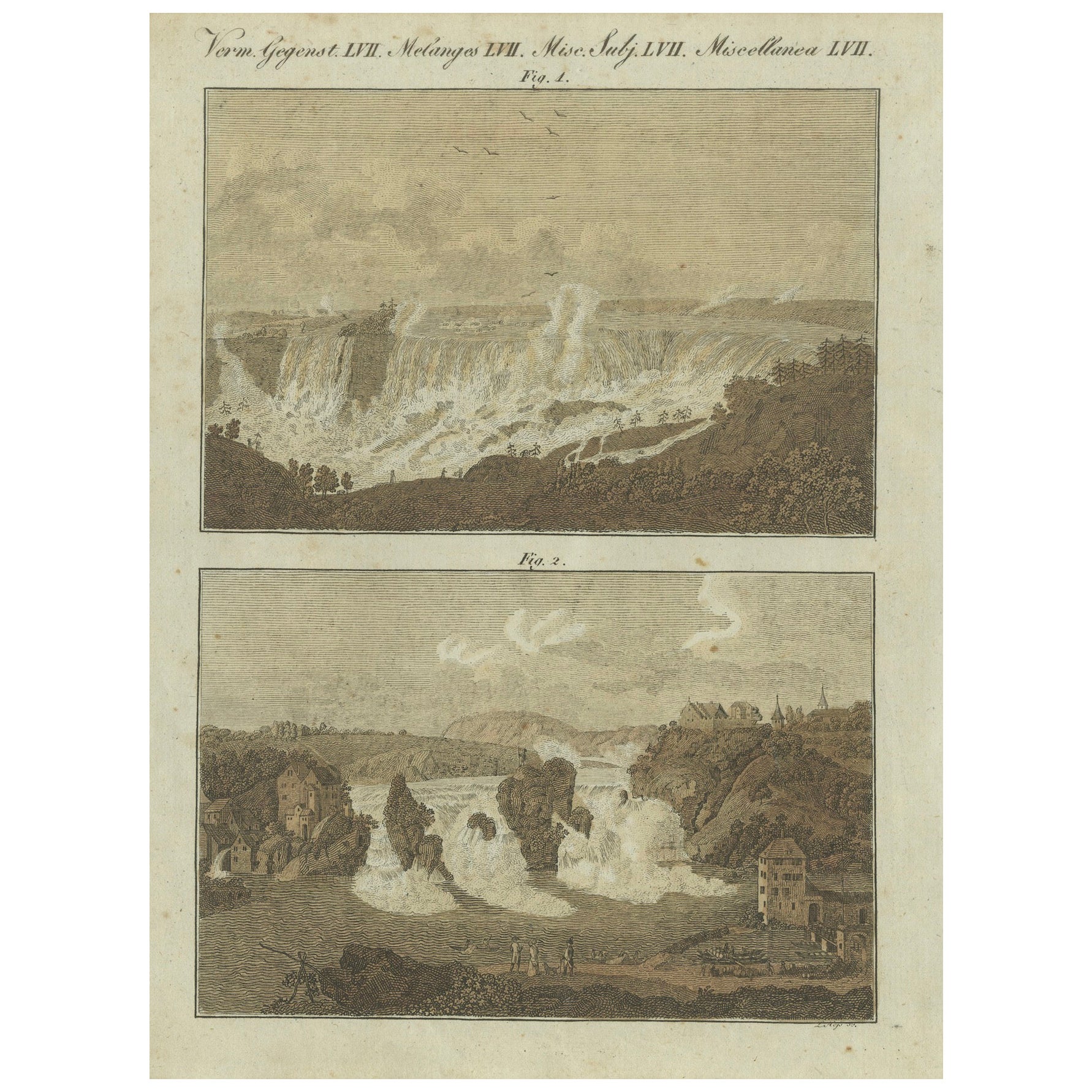 Majestic Waterfalls: Niagarafälle und Rheinfälle in Gravur aus dem 19. Jahrhundert im Angebot