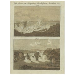 Majestic Waterfalls: Niagarafälle und Rheinfälle in Gravur aus dem 19. Jahrhundert