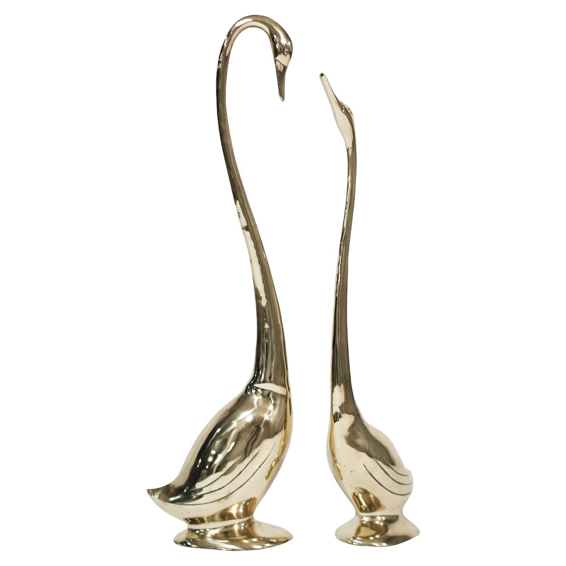 Set of Large-Scale Vintage Brass Swan Sculptures, C. 1950s