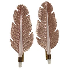 Pair of Pink Murano Glass Leaf Form Sconces