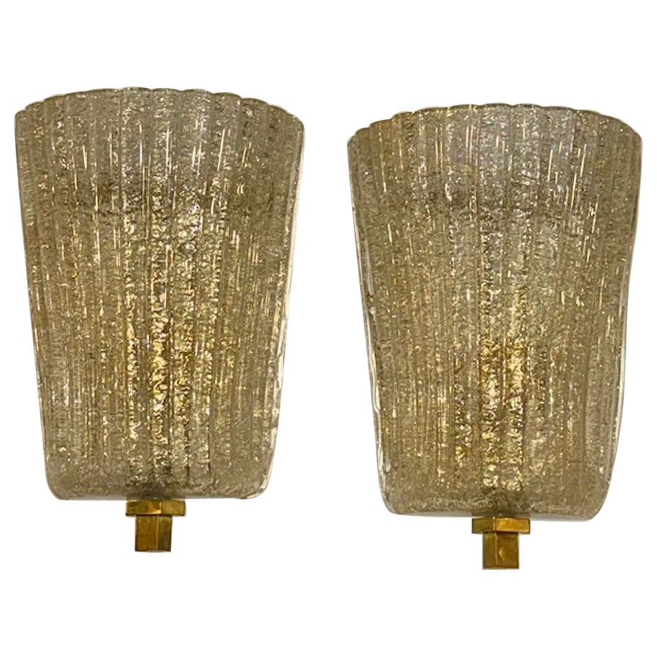 Pair of Modern Gold "Granola" Murano Glass Shell Form Sconces