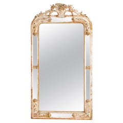 1880s French Wood White Patinated Mirror