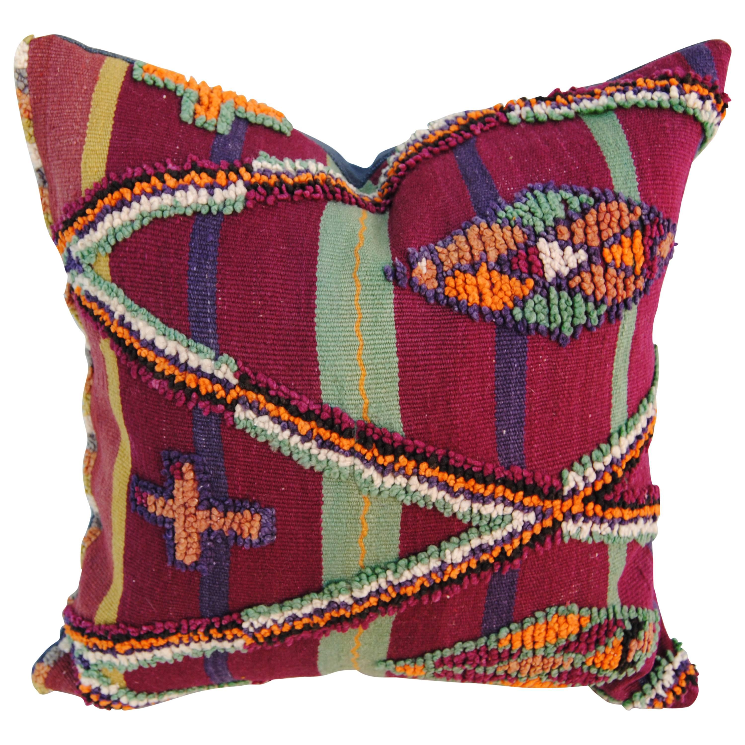 Custom Pillow Cut from a Vintage Moroccan Hand-Loomed Wool Berber Rug For Sale