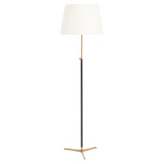 Black Leather and Brass Floor Lamp