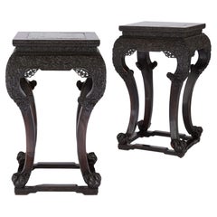 Pair of Antique Chinese Wood and Porcelain Stands