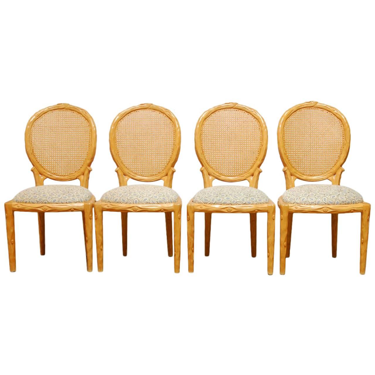 Set of Four Italian Faux Bois Dining Chairs
