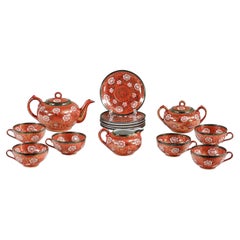 Oriental Chinese Red & Gold Hand Painted Porcelain Tea Set Made in Japan