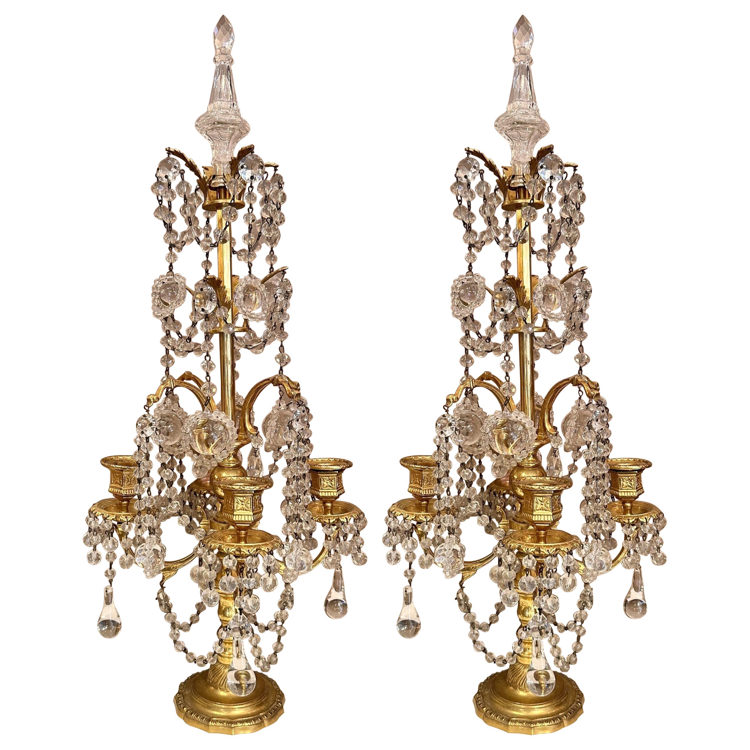 Antique Girondoles d'Ore en cristal taillé français et bronze d'or, vers 1880