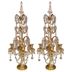 Antique French Cut Crystal & Bronze D'Ore Girondoles / Candelabri, CIRCA 1880.