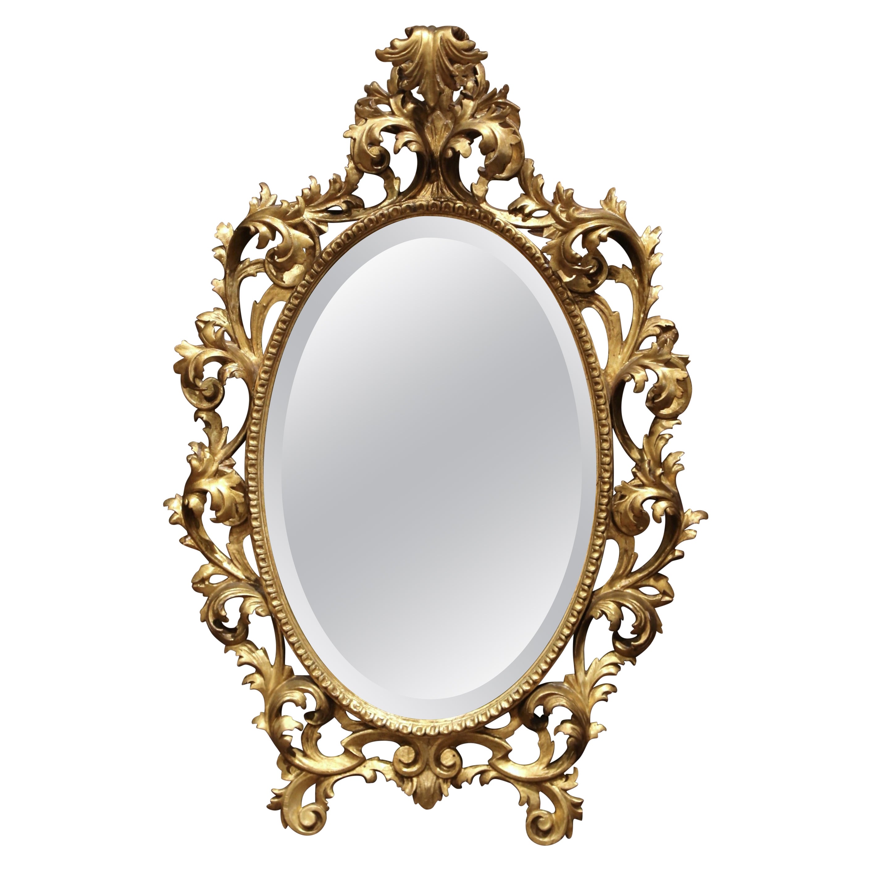 Early 20th Century French Louis XV Rococo Carved Giltwood Beveled Wall Mirror