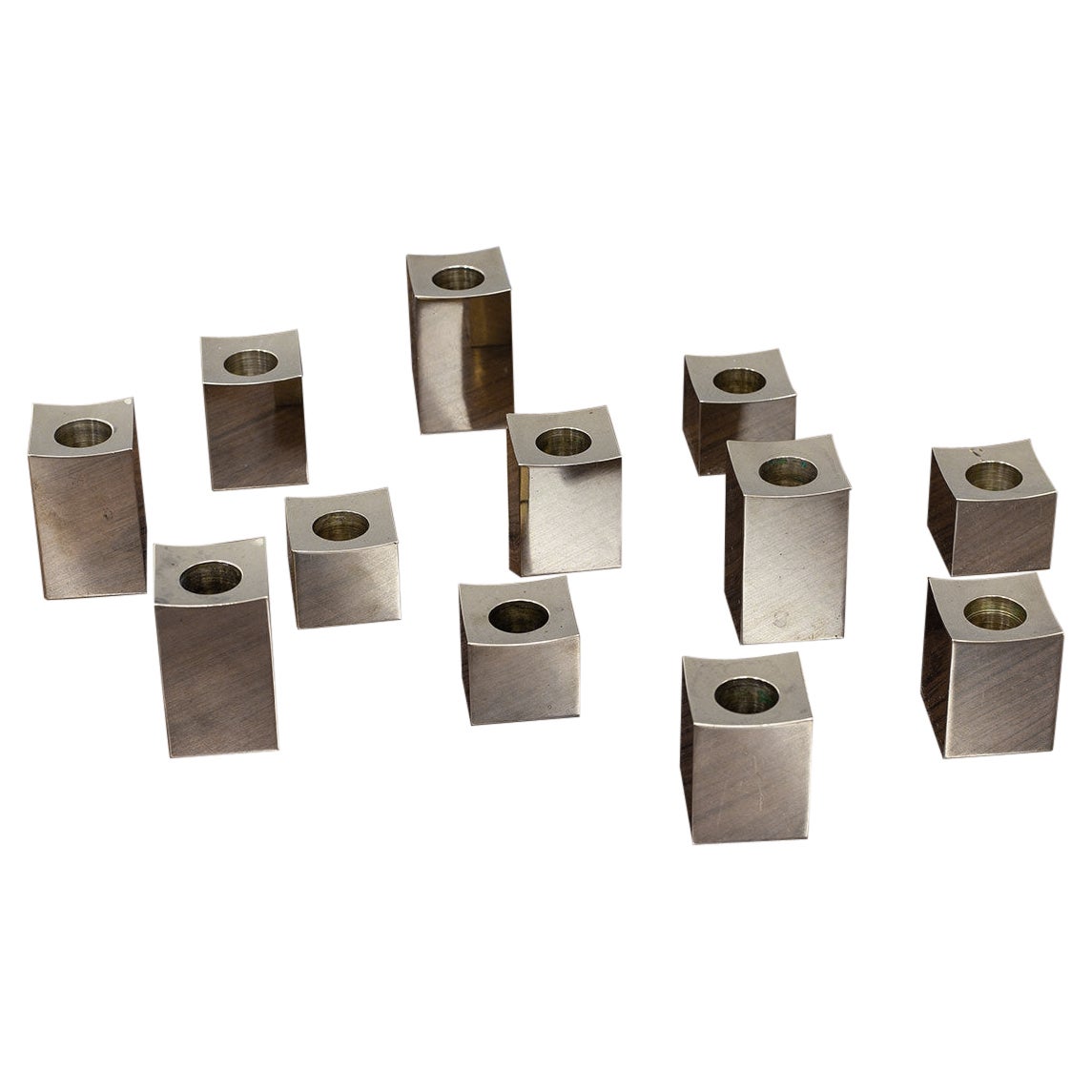 Group of Cubic Solid Brass Candlesticks by Gusum Metallslöjden, Sweden