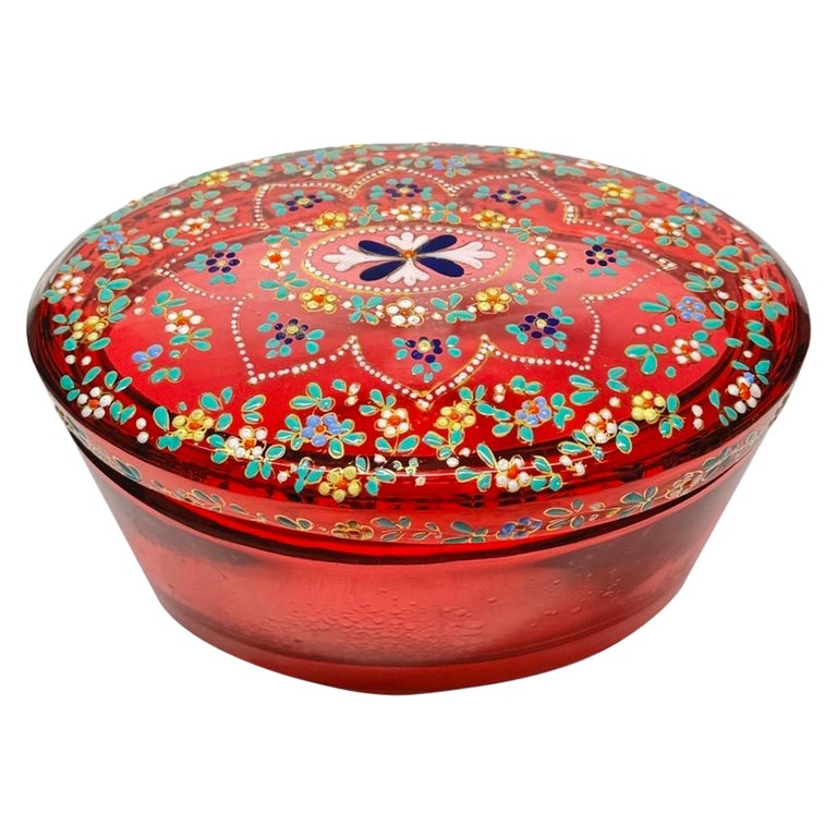 A Unique 19th Century White Opaline Glass Box with Red Cuts A Unique 19th Century White Opaline Glass Box with Red Cuts