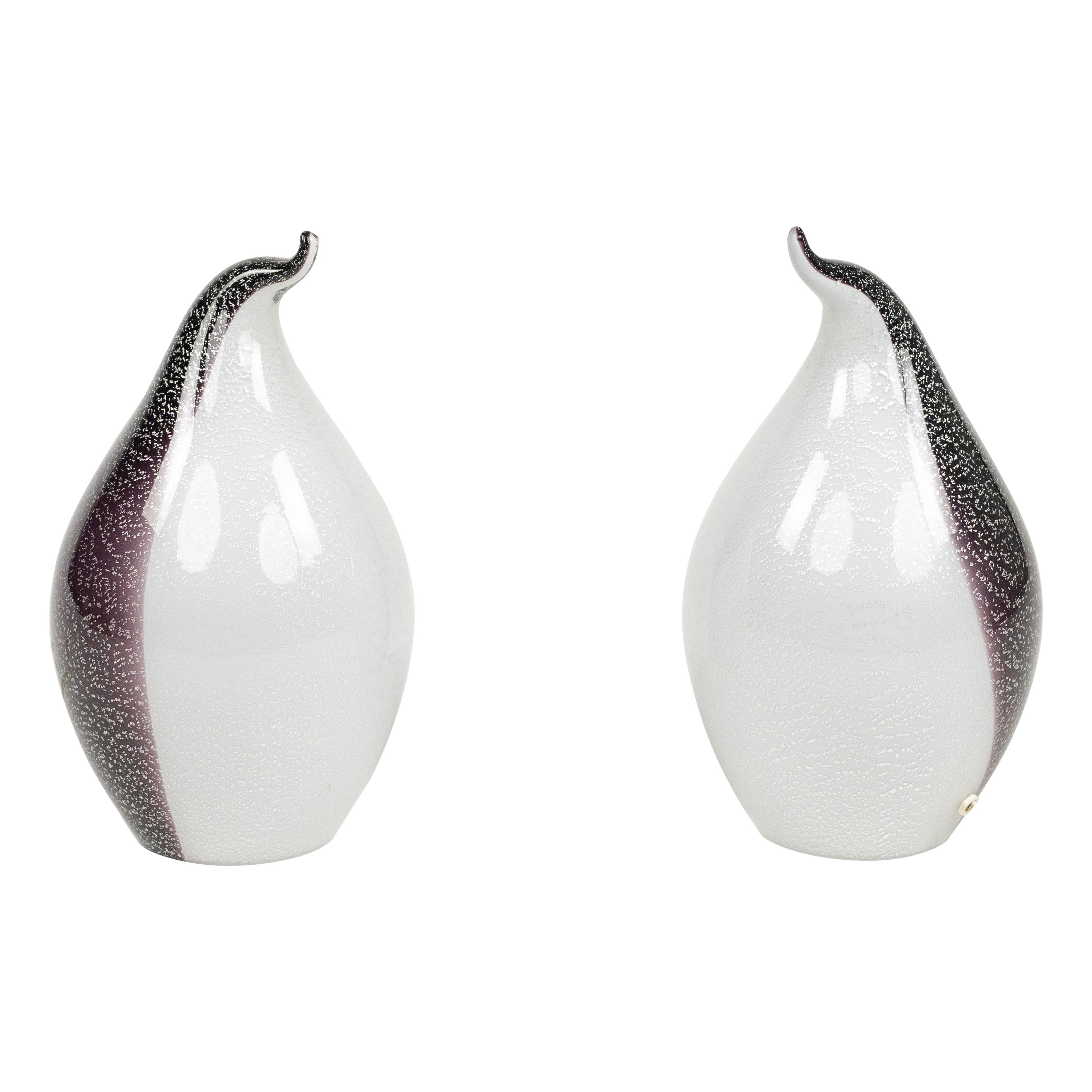 Midcentury Pair of Table Lamp in Murano Glass Shape of Penguin, Italy 1970s