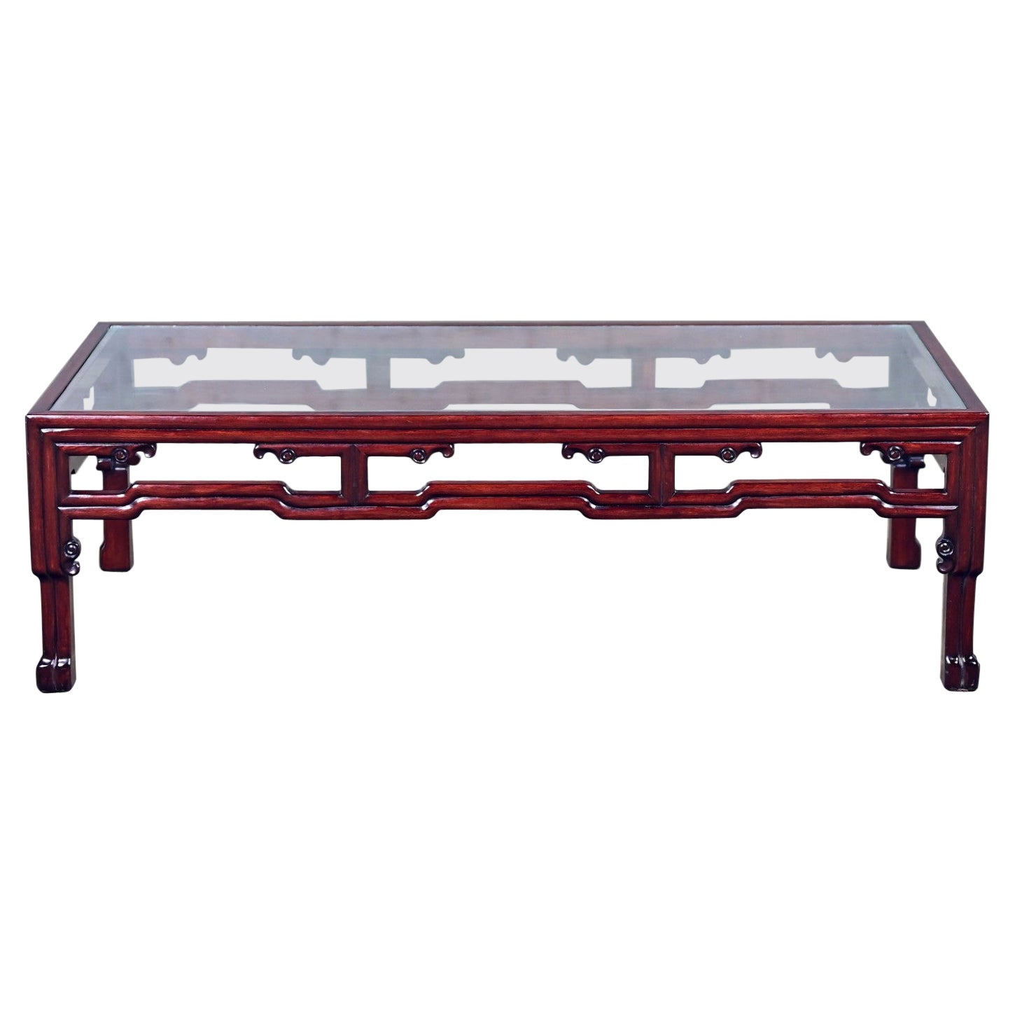 Table basse de style Ming avec plateau rectangulaire en verre encastré fabriqué en Chine