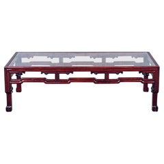 Ming Style Rosewood Coffee Table with Rectangular Glass Inset Top Made in China