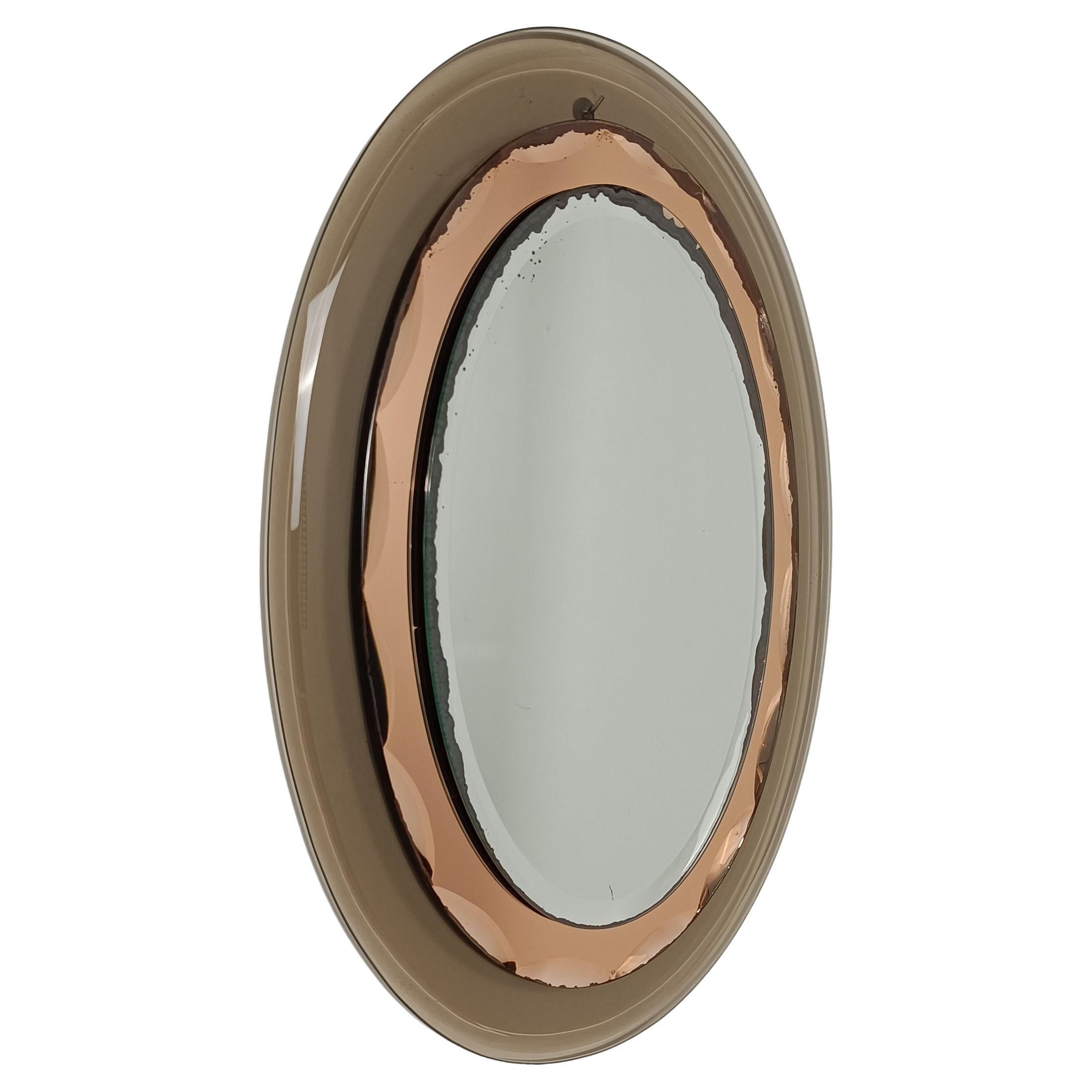 Mid-20th Century Italian in Smoked and Pink Bevelled Mirror By Cristal Arte, 50s For Sale